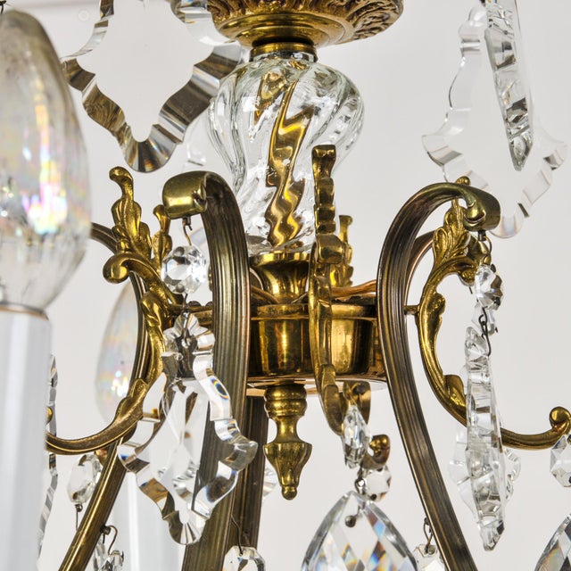 Rococo Vintage Brass and Crystal Chandelier 5 Light Baroque Rococo Revival Made in Sweden For Sale - Image 3 of 18