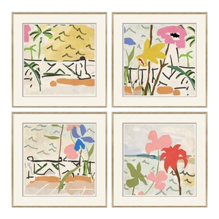 Portico, Posey, Porch, Coastal Framed Art Prints - Set of 4 For Sale