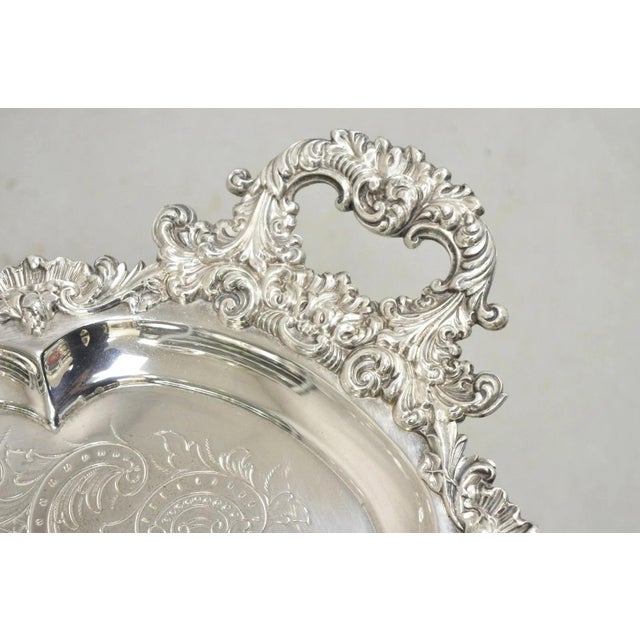 Antique Victorian English Sheffield Ornate Oval Footed Serving Platter Bar Tray For Sale - Image 11 of 11