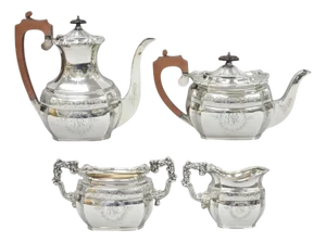 Antique Bailey Banks & Biddle English Edwardian Silver Plated Tea Set - 4 pcs