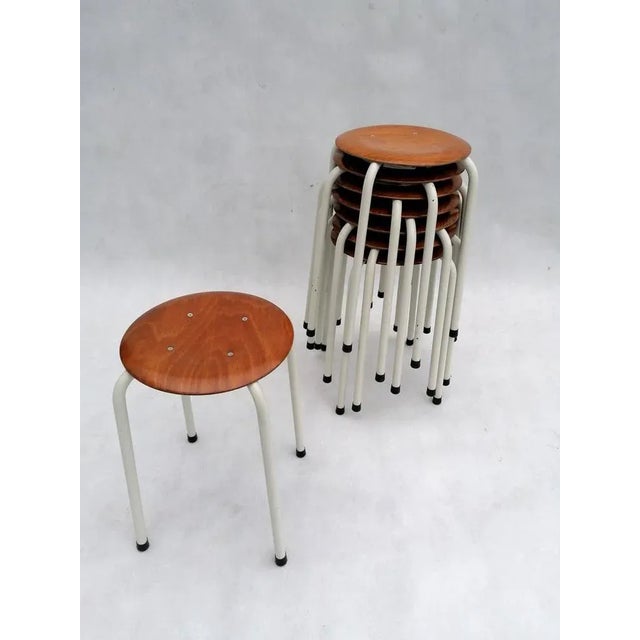 Vintage Dutch Stools in Plywood, 1970s, Set of 8 For Sale - Image 4 of 8