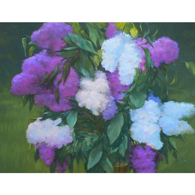 2010s Oil Painting a Bouquet of Lilacs Vasily Korkishko For Sale - Image 5 of 6