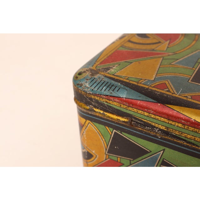 Art Deco Bauhaus Geometric Decorative Tin Box With Brass Handle For Sale - Image 16 of 18
