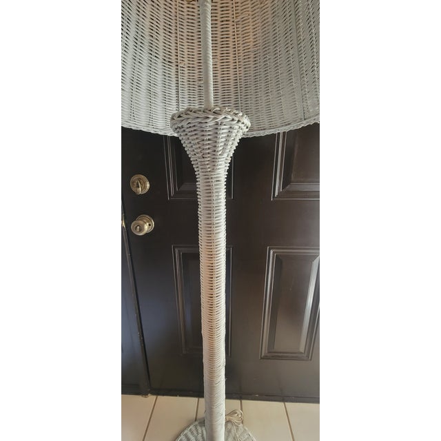 Boho Chic 1970's Boho Chic White Wicker Floor Lamp For Sale - Image 3 of 18
