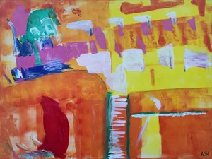 Abstract Painting With Yellow Orange Red & Pink - Unique Original Art by Contemporary British Artist, 2005