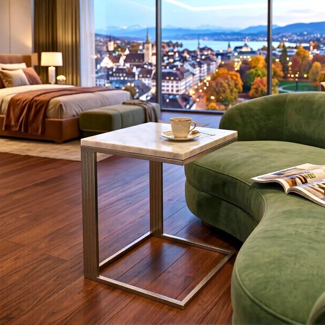 Contemporary Marble Top Side Table from Forzini For Sale - Image 3 of 10