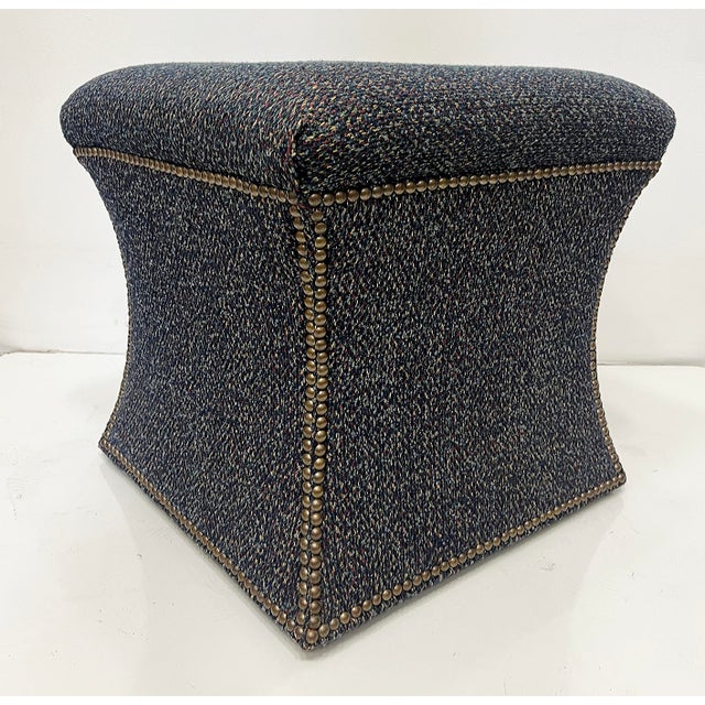 Cami Stools or Ottomans Upholstered With Nail Head Trim, Pair For Sale In Miami - Image 6 of 9