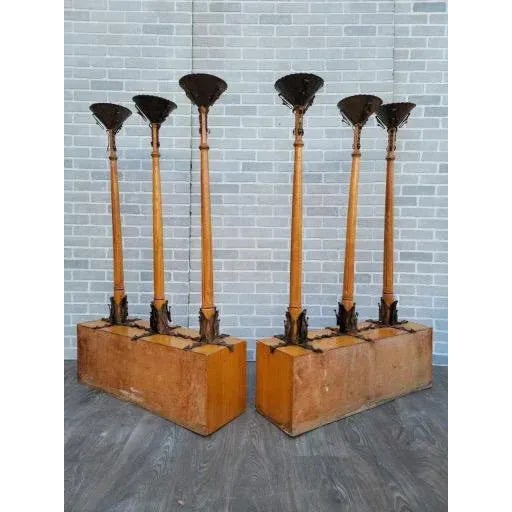 Antique English Gothic Removable Candle Torch Set - Pair This set includes two identical candlestick holders mounted on...