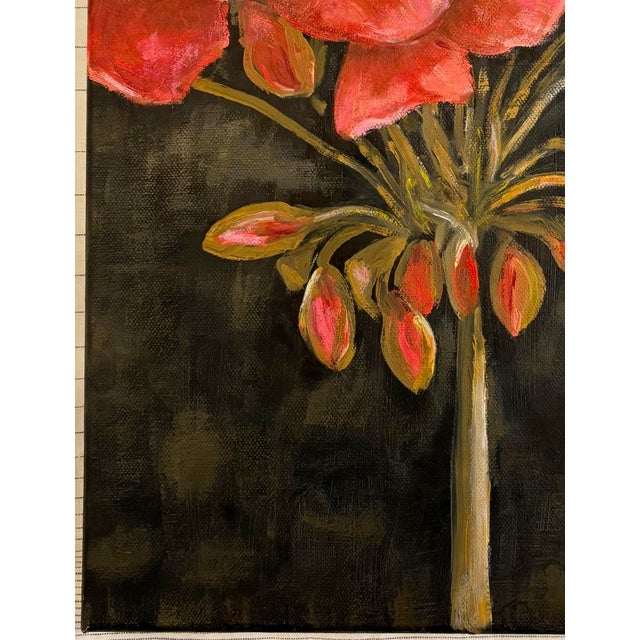 Wood “Geranium Portrait” Still Life Original Oil on Linen by Nancy Vignola For Sale - Image 7 of 7