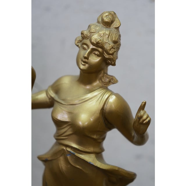 Japanese Linden Art Nouveau Swinging 8 Day Diana Statue Desk Clock 14" For Sale - Image 10 of 18