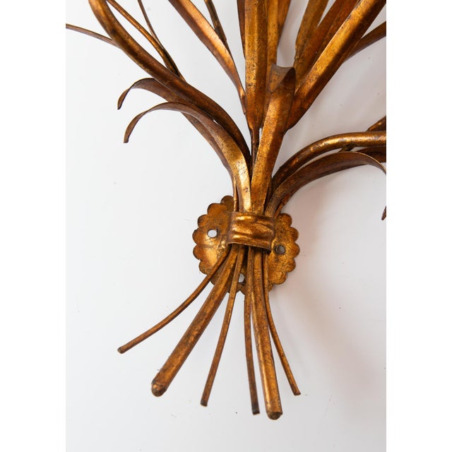 Italian Gilt Metal Wall Sconces with Leaves and Ears of Wheat, 1960s, Set of 2 For Sale - Image 6 of 7