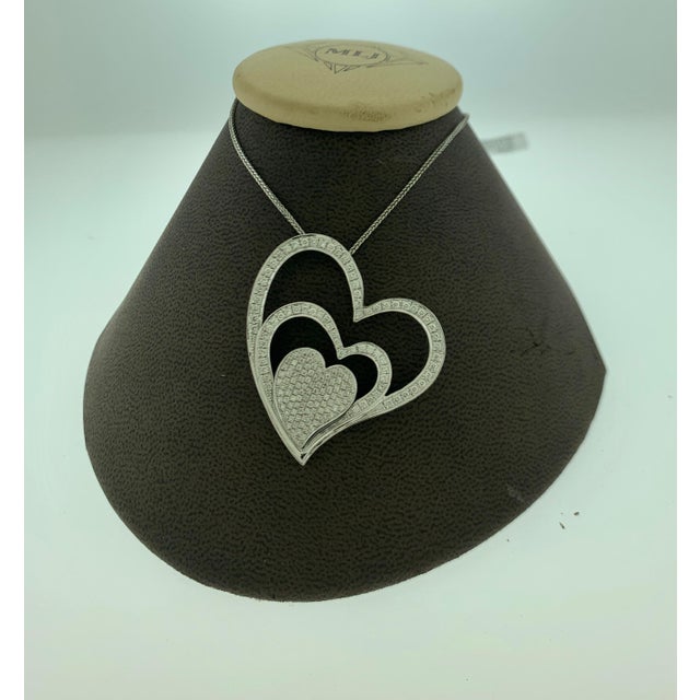 2020s 3.6 Ct Diamond 3 Heart Pendant or Necklace 18 K White Gold With 14 K Gold Chain For Sale - Image 5 of 8