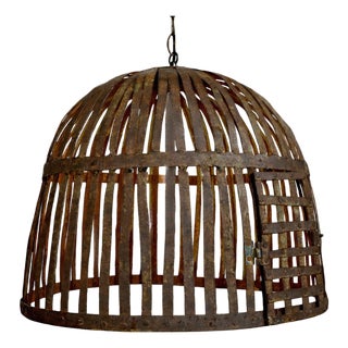 Industrial Vintage Iron Basket Cage Rustic Pendant Light For Sale