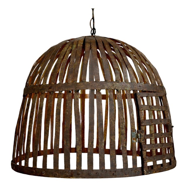 Industrial Vintage Iron Basket Cage Rustic Pendant Light For Sale