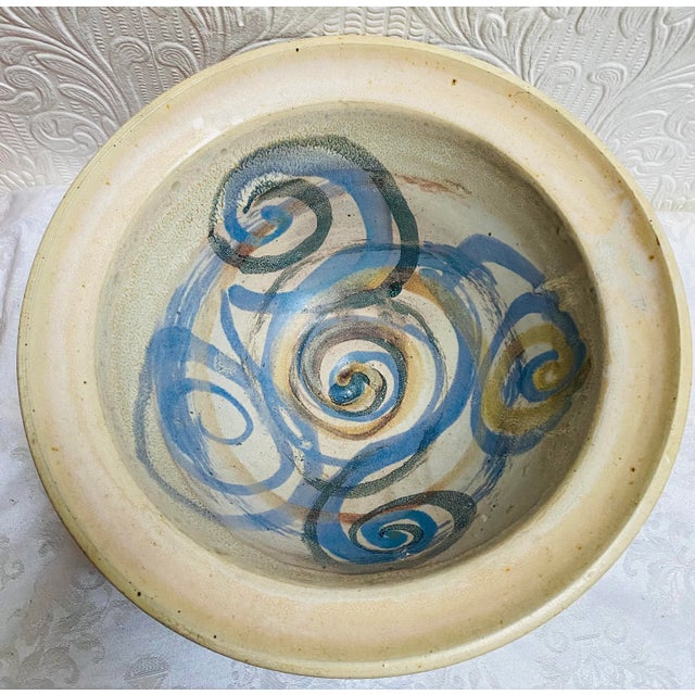 Susan Anderson 1993 Studio Pottery Hand Painted Huge Bowl For Sale - Image 9 of 10