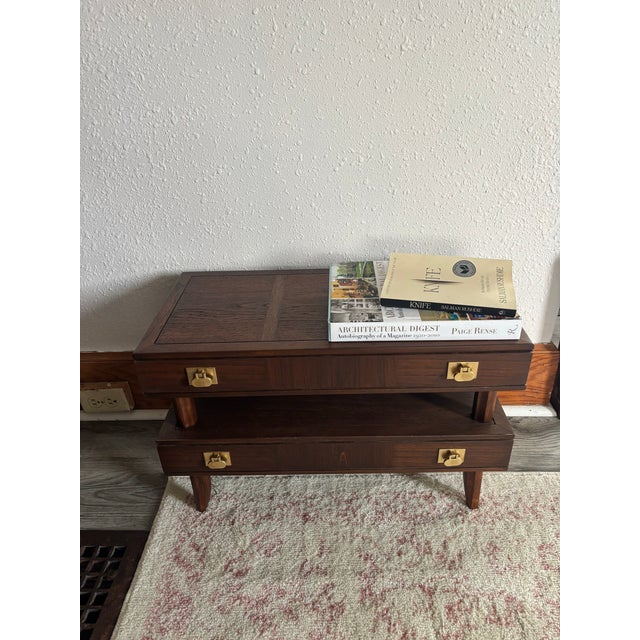 Mastercraft Mastercraft Furniture Co. — Two-Tier Walnut & Brass Campaign Side Table, C. 1950s–60s For Sale - Image 4 of 5