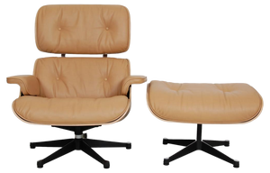 Lounge Chair with Ottoman in Caramel Coloured Leather by Charles Eames for Vitra, Set of 2
