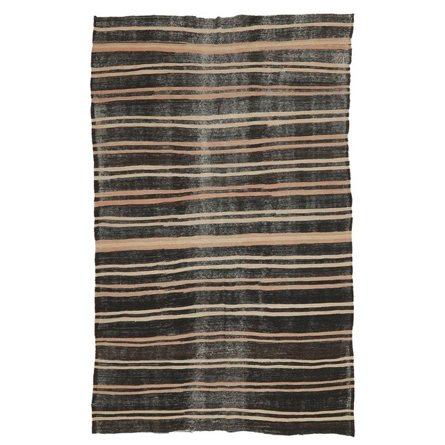 Textile Mid 20th Century Striped Vintage Goat Hair Kilim Rug For Sale - Image 7 of 7