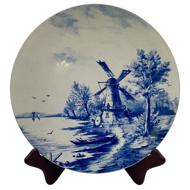 Villeroy & Boch Antique Villeroy & Boch “Dutch River Scene” Charger Plate For Sale - Image 4 of 12
