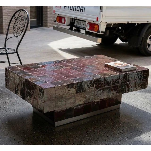 2020s Brown Zellige Coffee Table – Handmade Moroccan Glazed Tile, Ready to Ship For Sale - Image 5 of 6