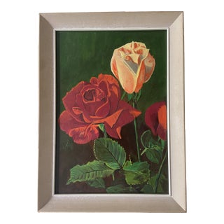 1940's Original Roses Still Life Painting, Framed For Sale