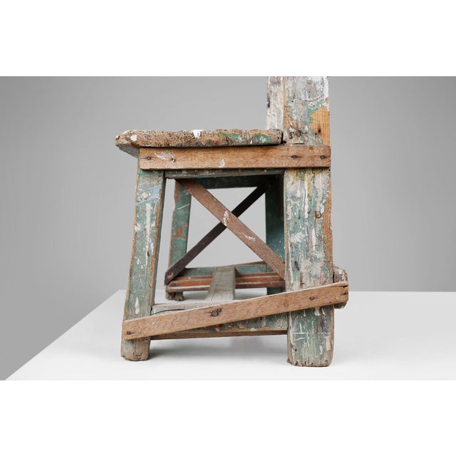 Wood Industrial Rustic Stool with Patina, France, 1900s For Sale - Image 7 of 13