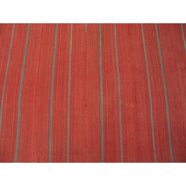 Mid-Century Modern 1920s Red Coral Stripe Kilim Antique Flat Woven Nw Persian Rug 7'9"x 8'7" Carpet For Sale - Image 3 of 5
