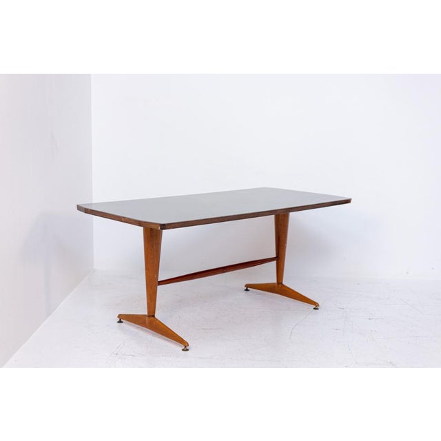 Brown Italian Wooden Grey Glass Dining Table with Brass, 1950 For Sale - Image 8 of 16