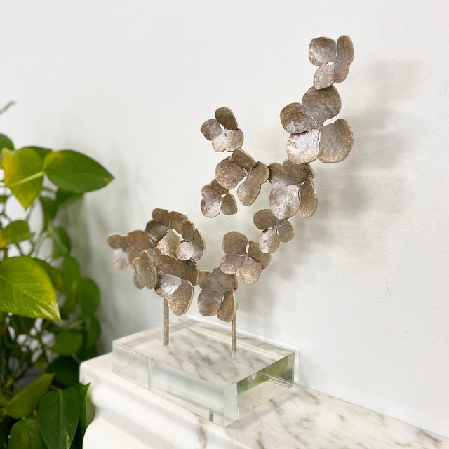 Aged Gold Flowers on Acrylic Accessory Acrylic For Sale In Dallas - Image 6 of 6