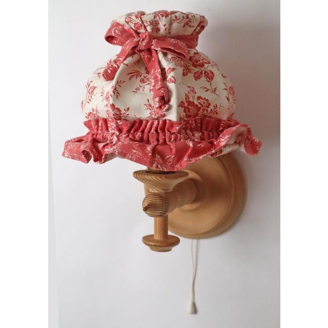 Swedish Pinewood Wall Lamps with Floral Textile Shades, 1970s, Set of 2 For Sale - Image 13 of 18