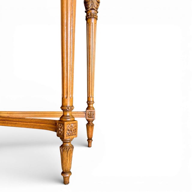 Mid-20th Century Louis XVI Style Demilune Console Table in Bleached Mahogany With Portoro Nero Marble Top For Sale - Image 11 of 11