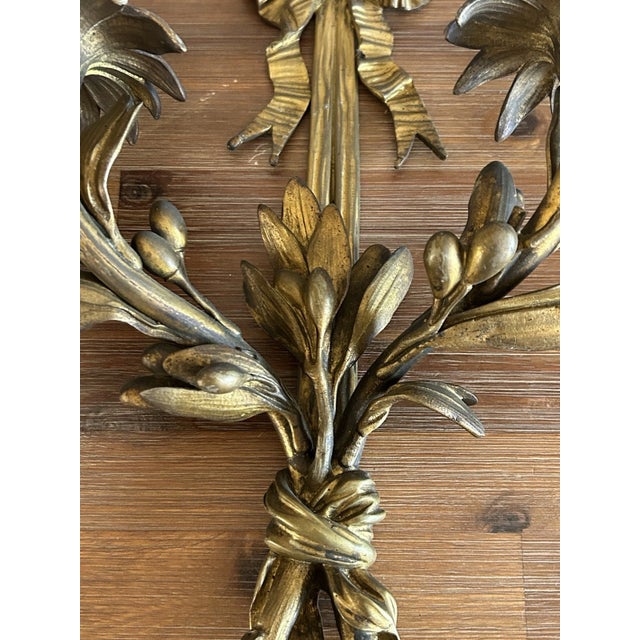 French 19thc French Transition Louis XV - XVI Gilt Bronze Floral/ Ribbon Wall Candle Sconce For Sale - Image 3 of 12
