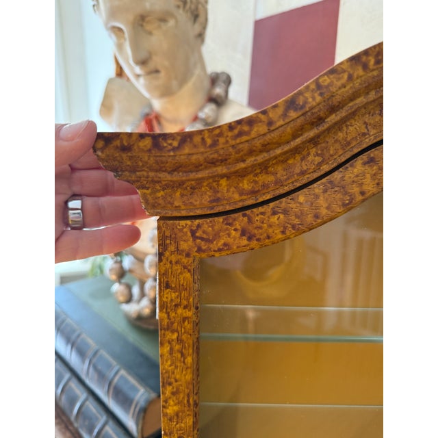 Vintage Italian Burlwood Finish Hanging Wall Curio Cabinet Glass Shelves Made in Italy For Sale - Image 11 of 12