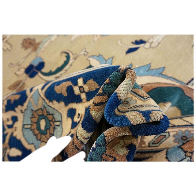 21st Century Persian Heriz 12x15 Tan & Navy Handmade Area Rug #9902016 For Sale - Image 10 of 11