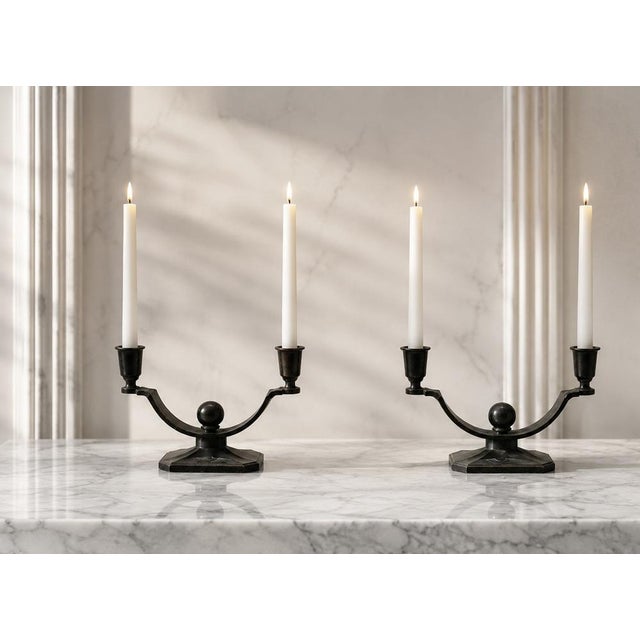 Splendid and rare pair of art deco danish candlesticks, model number 1770, designed by the renowned sculptor and...