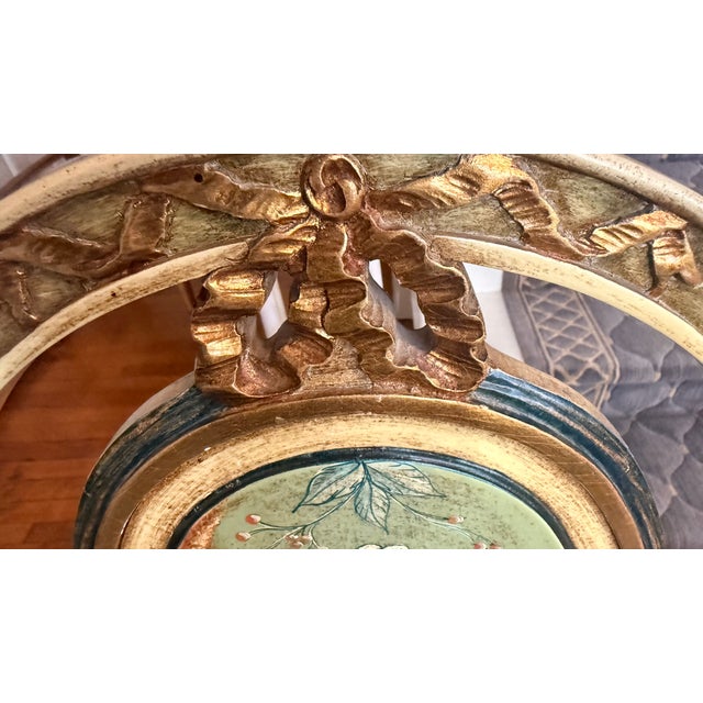 Pair of Vintage Neoclassical Painted & Gilt Louis XVI Style Armchairs With Hand-Painted Medallion Backs For Sale - Image 14 of 15