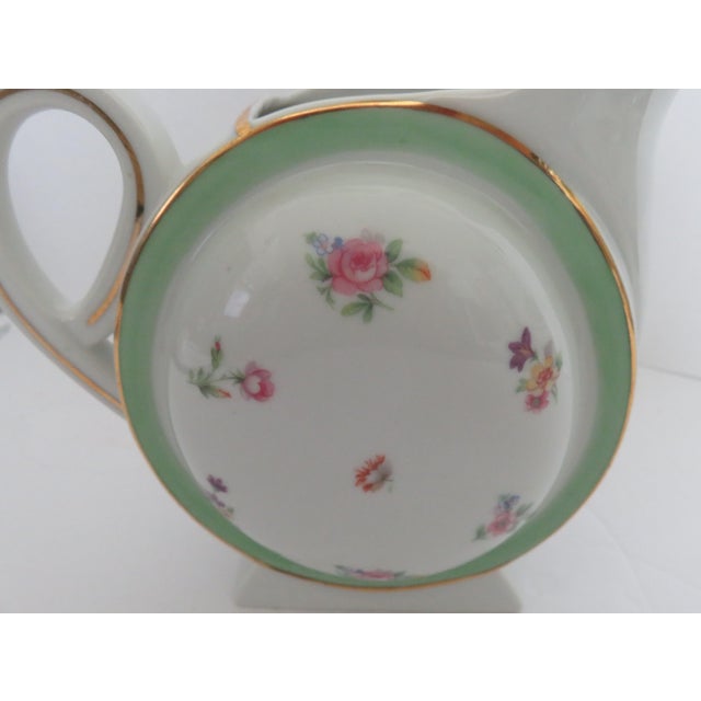 Art Deco Limoges Riviere Combe Large Creamer 1930-40s Mint Green Gold Trim Airy Sprays of Florals For Sale - Image 3 of 9