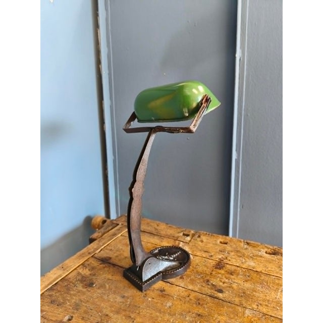 Bank Lamp with Cast Iron Base and Enameled Metal Shade, 1920s For Sale - Image 12 of 14