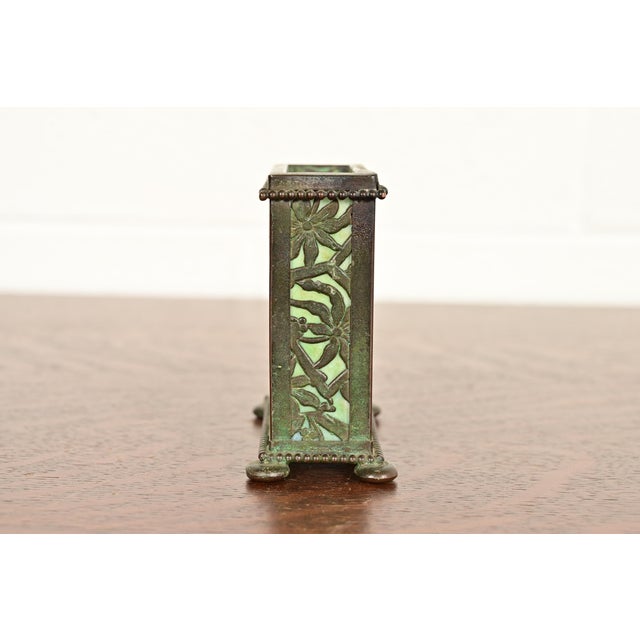 Green Apollo Studios New York Arts & Crafts Grapevine Pattern Bronze and Slag Glass Card Holder For Sale - Image 8 of 12
