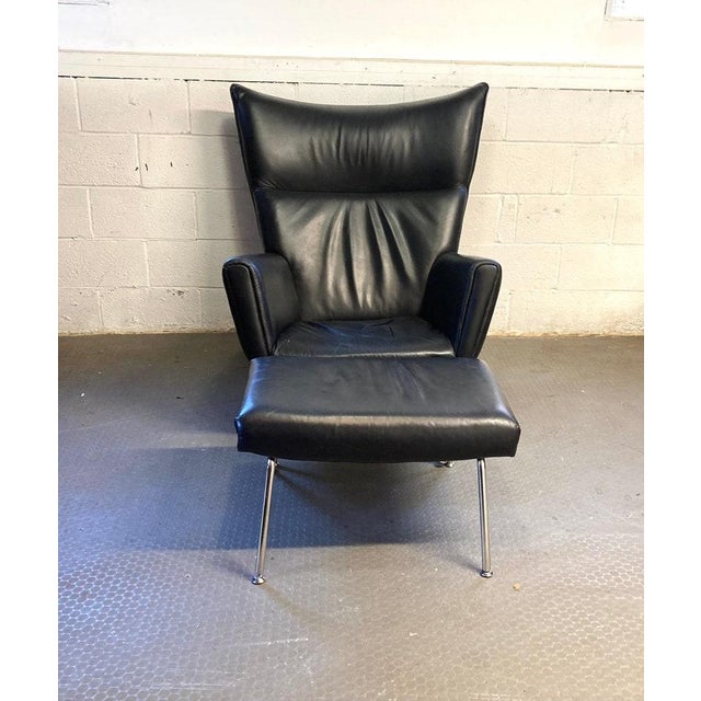 Vintage Modern Black Butterfly Leather Lounge Chair and Ottoman For Sale - Image 9 of 10