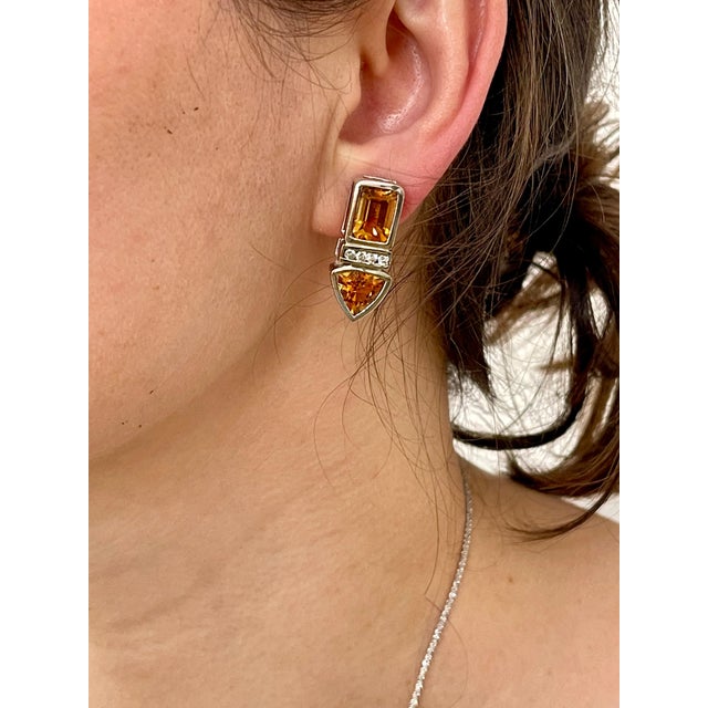 28 Carat Citrine & Diamond Pendant & Matching Earrings 14 Karat Gold Chain Set For Sale - Image 11 of 18