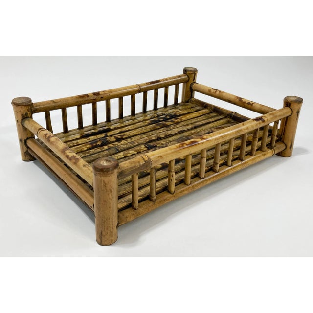 Vintage Scorched Rattan Split Reed Railed Tray For Sale In Kansas City - Image 6 of 10