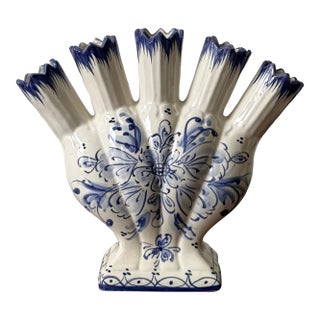 Mid 20th Century Blue and White Ceramic Tulipiere For Sale