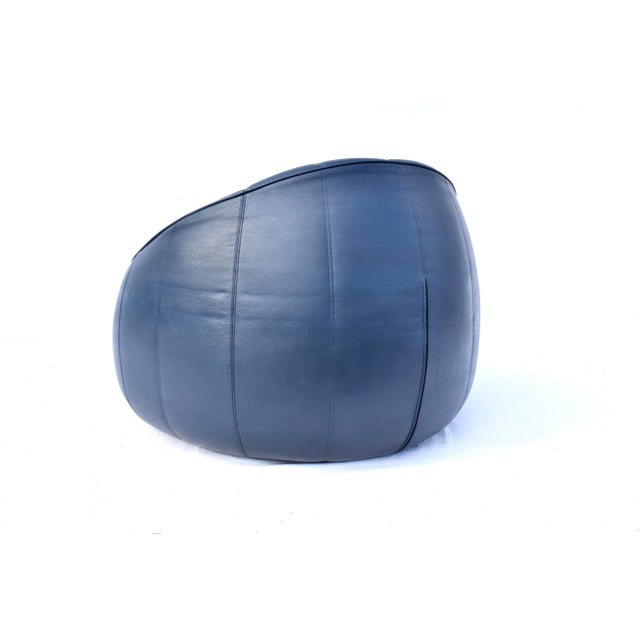 Ligne Roset Leather Ottoman Swiveling Armchair For Sale - Image 9 of 10