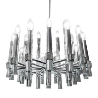Brutalist 25-Light Chandelier in Chrome by Angelo Brotto for Esperia, Italy, 1960s For Sale