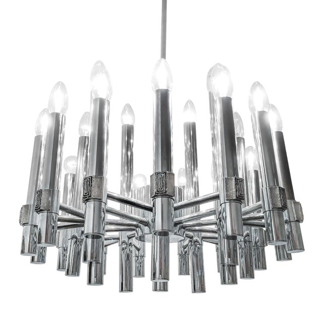 Brutalist 25-Light Chandelier in Chrome by Angelo Brotto for Esperia, Italy, 1960s For Sale