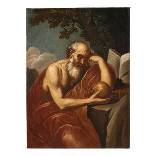 Italian Artist, Saint Jerome in Meditation, 1670, Oil on Canvas For Sale