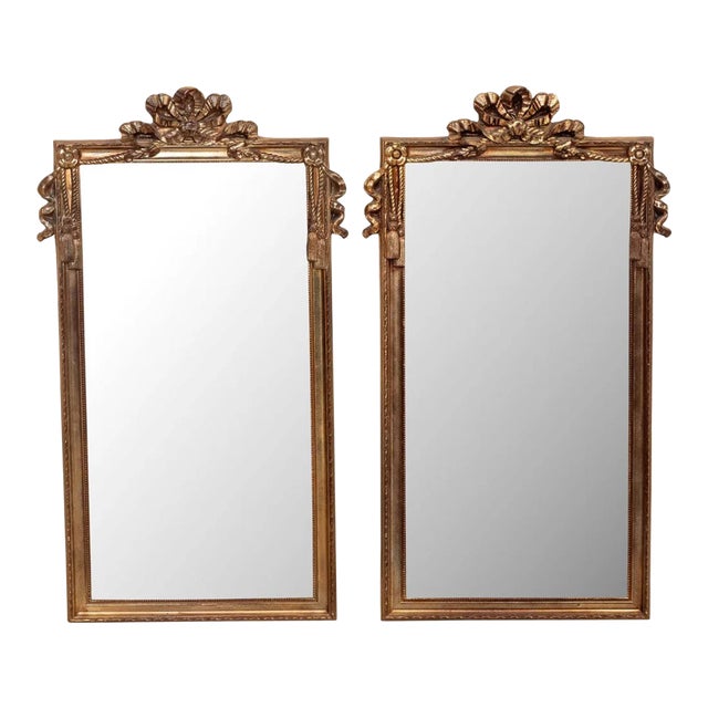 Pair of Beveled Gilt Tassel Mirrors For Sale