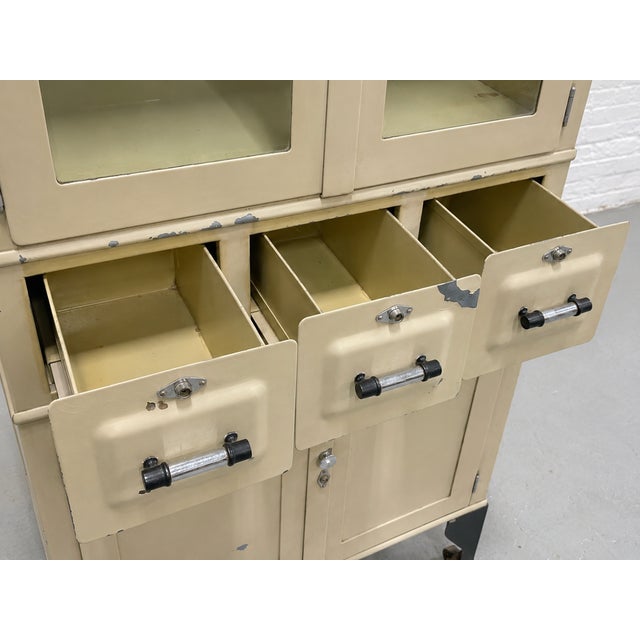 Vintage Art Deco Industrial Metal Medical Cabinet on Casters, C. 1930’s For Sale - Image 11 of 13