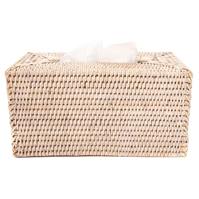 Artifacts Rattan Rectangular Tissue Box Cover, White Wash For Sale - Image 4 of 4